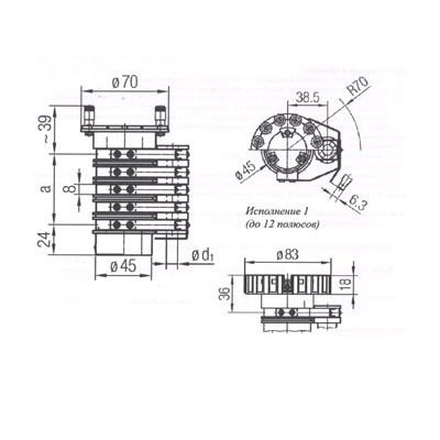 Схема габаритных размеров токосъемника КТ 09/00 У3