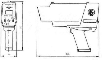 Рис.1. Габаритный чертеж переносного пирометра Смотрич 5П-01